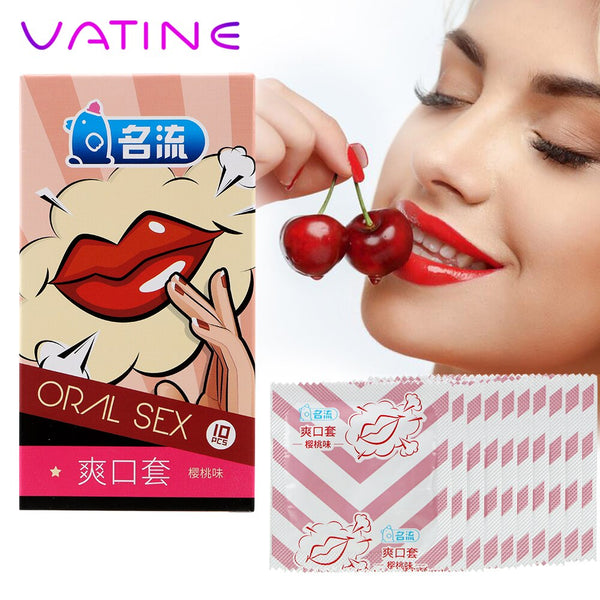 VATINE 10Pcs/Box Cherry Flavor Natural Latex Condoms Safe Contraception Sex Toys for Men Oral Sex Condom Penis Sleeve Blowjob