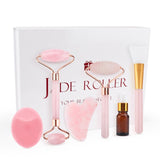 6PCS/Set Rose Jade Roller Set Natural Quartz Stone Massage Facial Massager