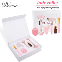 6PCS/Set Rose Jade Roller Set Natural Quartz Stone Massage Facial Massager